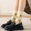 Korean Style Women's Cartoon Dog Cotton Mid-Calf Socks - Autumn/Winter Trendy Creative Japanese Long Socks