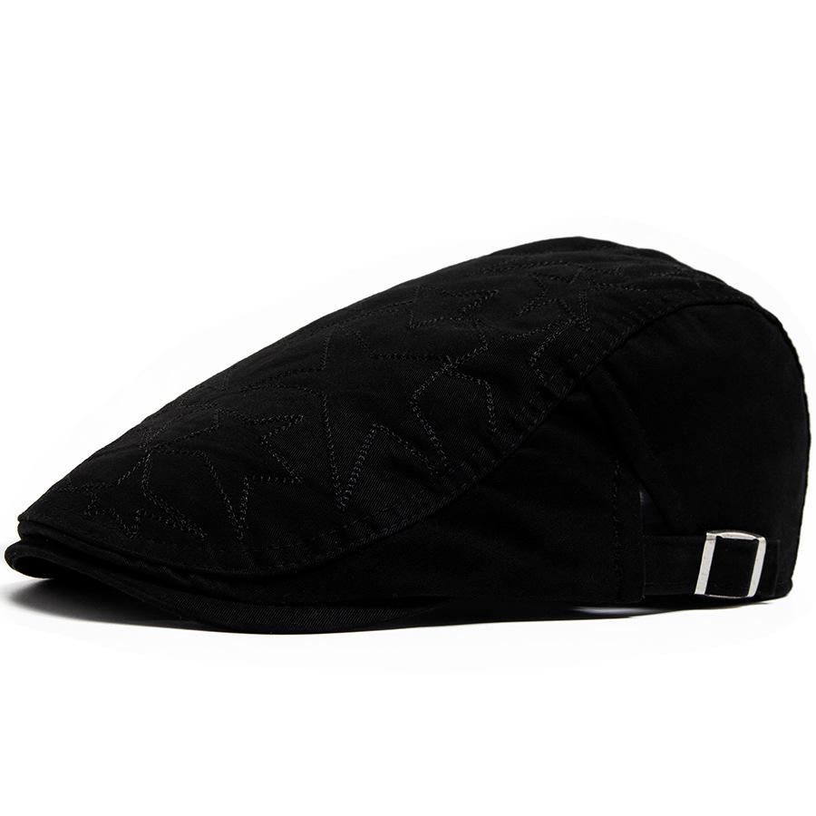 

Pentagram Embroidery Forward Beret Women s Casual Visor Retro Single Layer Cotton Men s Cap Spring Summer Adjustable [55-59cm] чорний