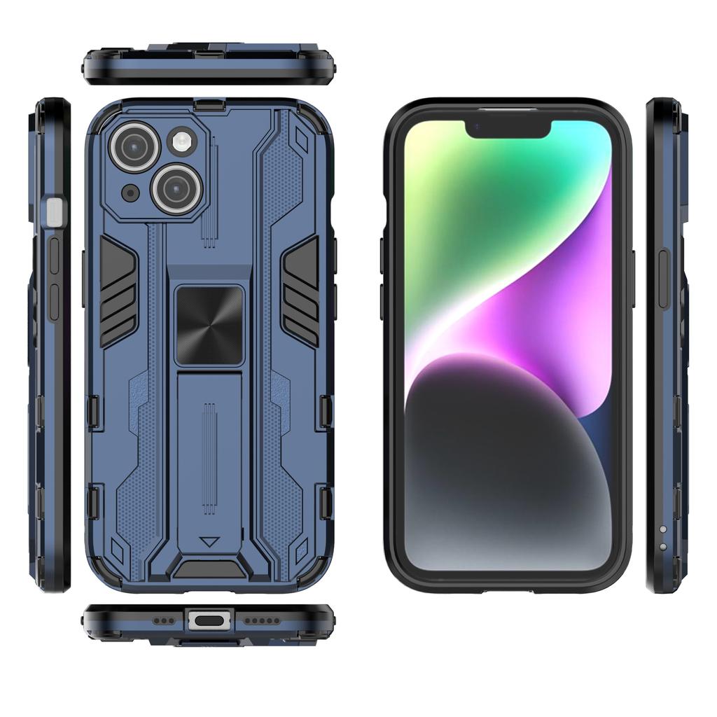 For iPhone 15 Foldable Kickstand Phone Cover PC+TPU Shockproof Protective Case