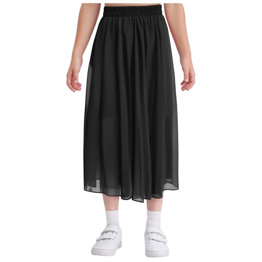 Girls 360 Degree Double Layer Dance Skirt High Waist Elastic Waistband Practice Skirt Stage Performance Skirt