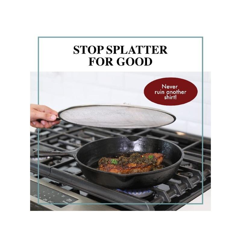 Frying Pan Sprinkler - Stainless steel grease splash Guard - Covers oil splashes when frying bacon, cooking fried chicken or popcorn