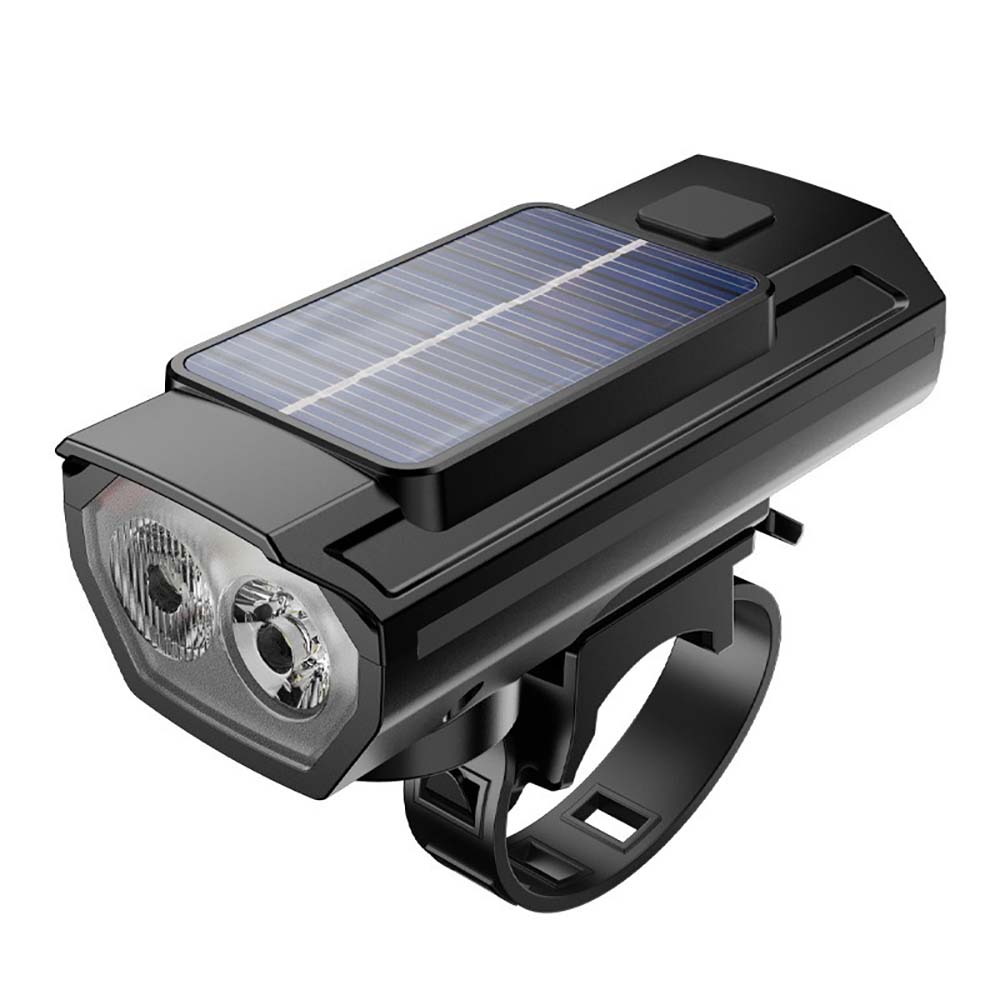 Solar Bicycle Light Bike Front Lamp with Horn USB Rechargeable Power Display Waterproof Bike Flashlight Headlamp