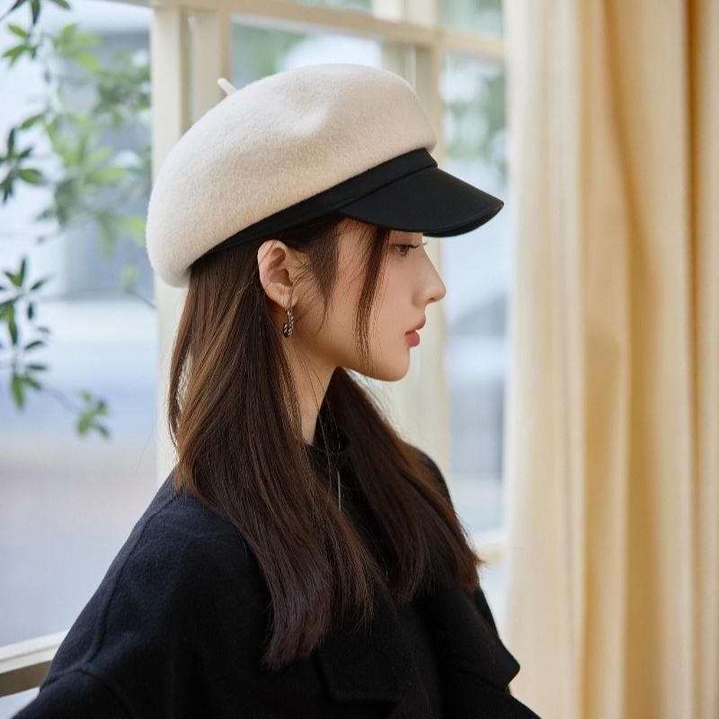 Beret Women's Autumn and Winter Cap Wool Octagonal Hat  Female Equestrian Hat Wool Hat