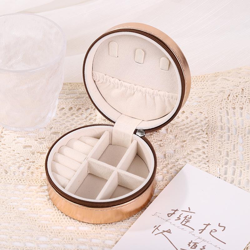Round PU Jewelry Box: Portable Multi-functional Storage for Necklaces, Earrings, and Rings