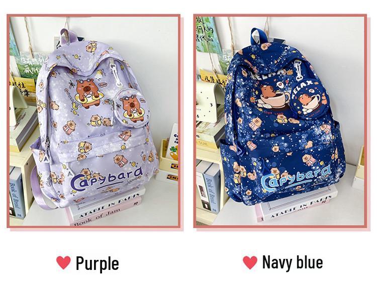 New Style Lightweight Children's Backpack - Large Capacity for Boys & Girls, Double Shoulder Bag with Capybara Design
