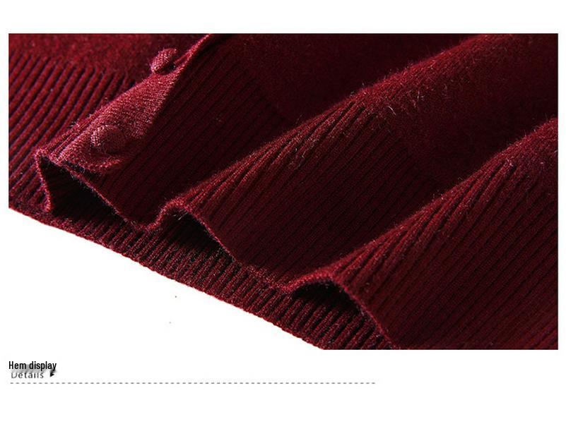 Stylish Fleece-Lined Winter Sweater for Middle-Aged and Elderly Women - Half-High Collar Base Layer