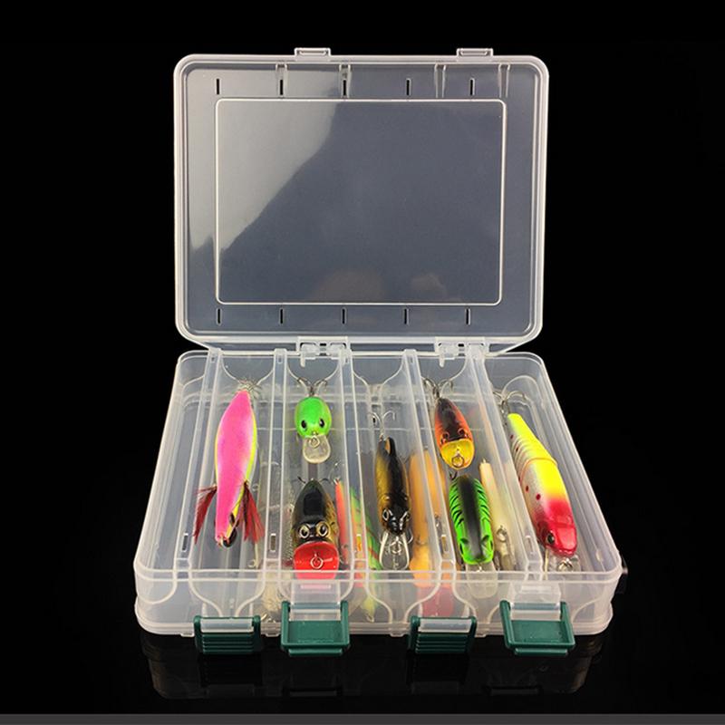 Portable Double Sided Plastic Lure Box 10 Compartments High Capacity Fishing Lures Boxes Fishing Tackle Container