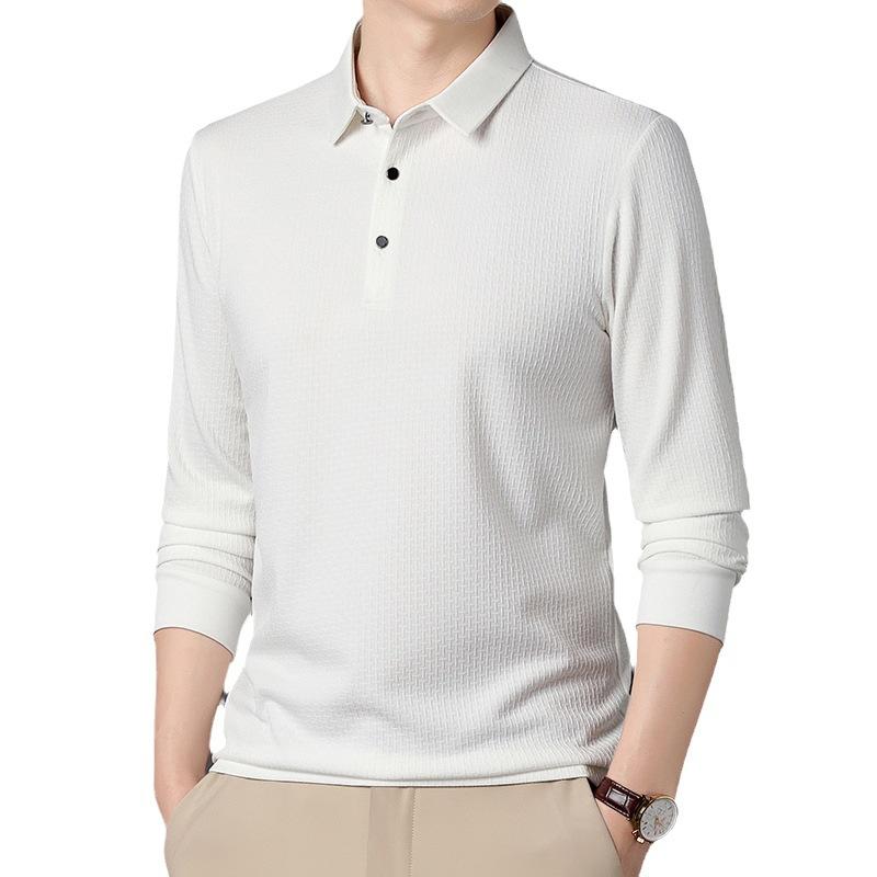 Polo informal de negocios para hombre, camiseta de manga larga, Top de algodón sólido cómodo de verano