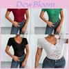 Elegante T-shirt in Pizzo con Scollo a V e Maniche Corte da Donna Moda Primavera Estate
