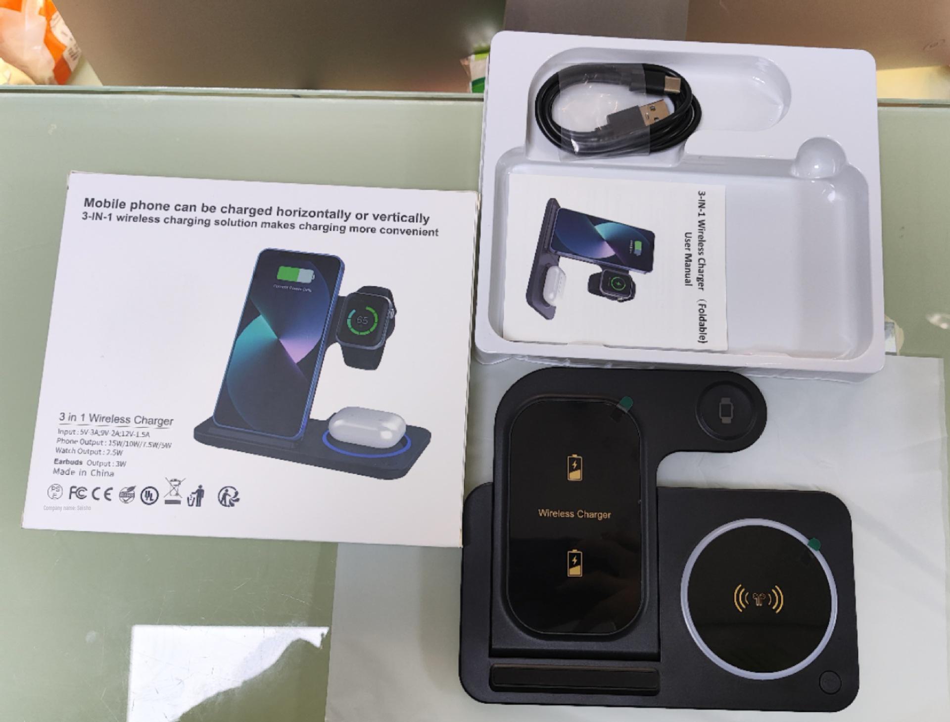 

Складное беспроводное зарядное устройство 3-в-1: Быстрая зарядка 15 Вт для Apple Watch 14/13/12Pro Max Standard белый