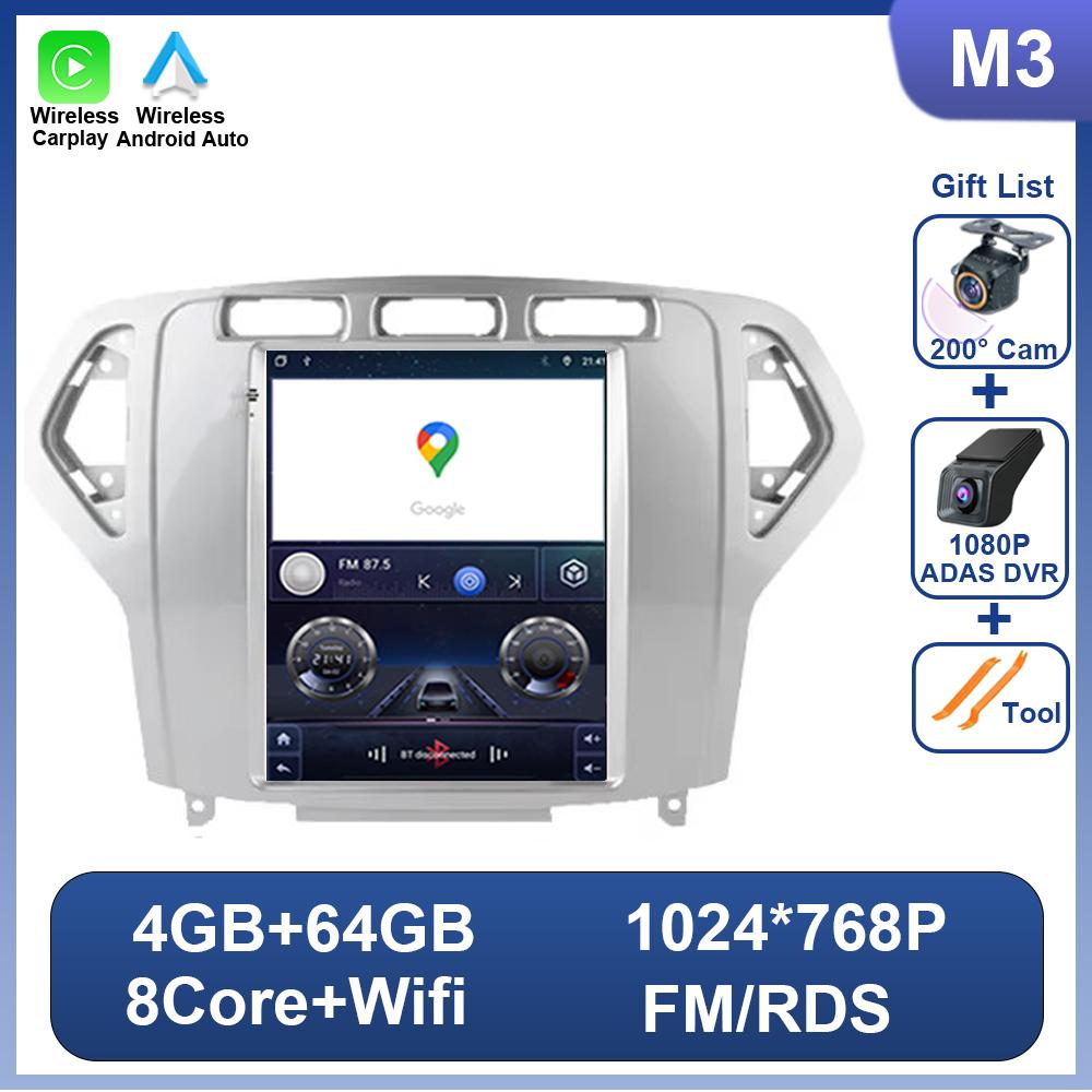 9.7 Inch Car Radio Android 14 For Ford Mondeo Mk4 Galaxy A/C 2007-2010 No 2 Din Stereo Head Unit Wireless Carplay GPS Navigation