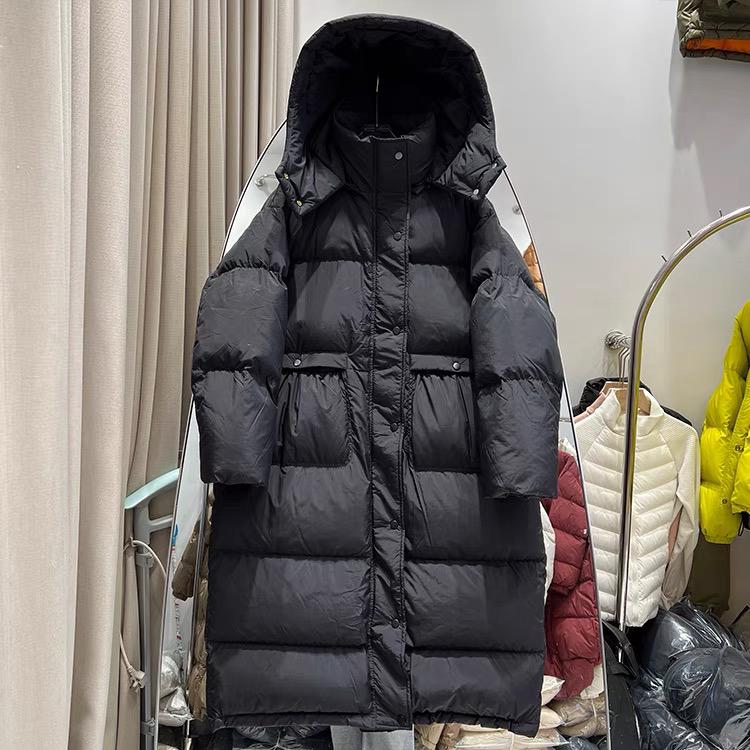 Winter New Knee Long Hooded Down Jacket Women's Clothing Loose Thickened Fashion Big Quilt White Duck Down Jacket