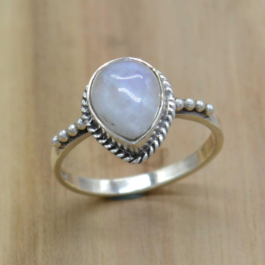 Moonstone Ring 925 Sterling Silver Handmade Jewelry, Boho Pear Shape June Birthstone Women Engagement Ring,