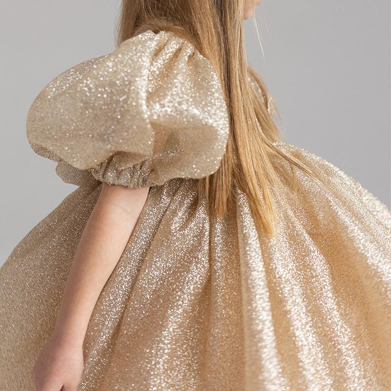 Bubble Sleeve Princess Dress Flower Girl Baptism Gown for Kids' Party Piano Performance Pageant