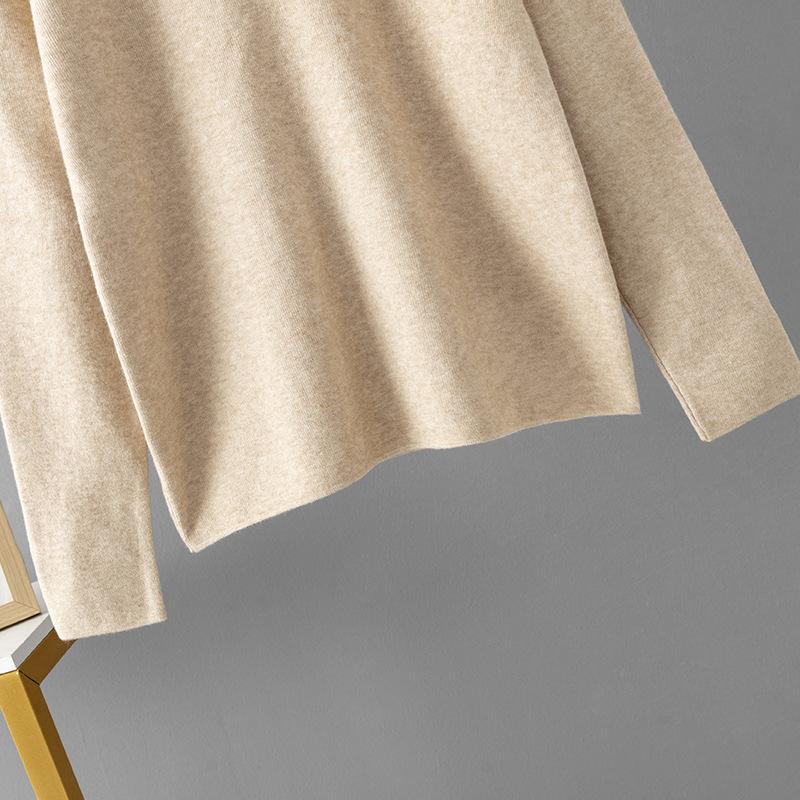 Women's Autumn/Winter Loose Knit Sweater - Half-High Collar, Long Sleeve, Solid Color