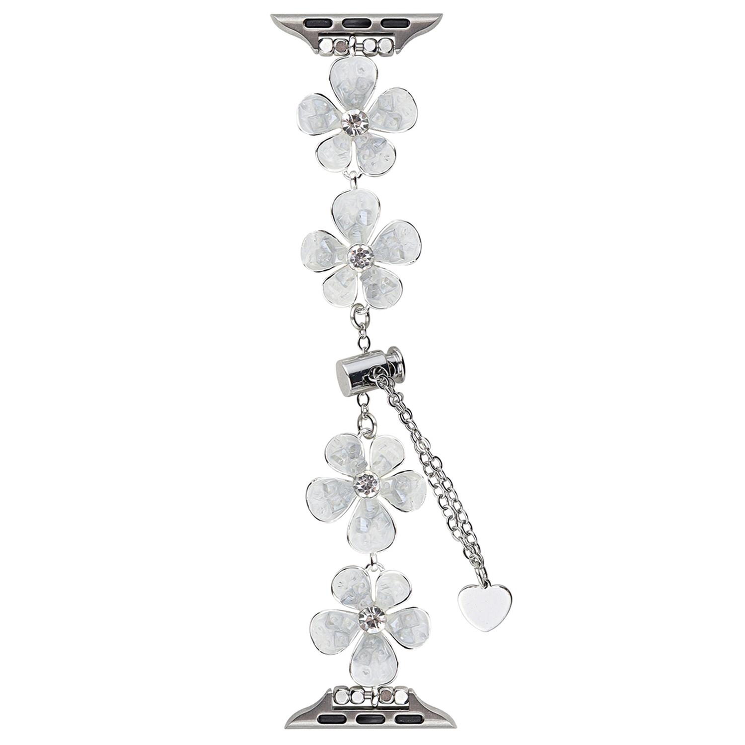

For Apple Watch 10 46mm/Ultra 2/Ultra 49mm/9 8 7 45mm/SE (2023) SE (2022) SE 6 5 4 44mm/3 2 1 42mm Flower Chain Strap Silver