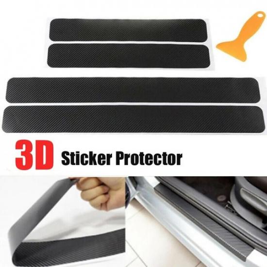 4pcs Carbon Fiber Car Door Plate Sill Scuff Cover Anti Scratch Sticker Protector