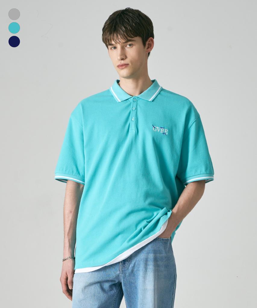 GROOVE RHYME Dolphin Logo Embroidered Collar T-Shirt (Gvre Dolphin Logo Collar T-Shirts) (Lrrmctc362M)