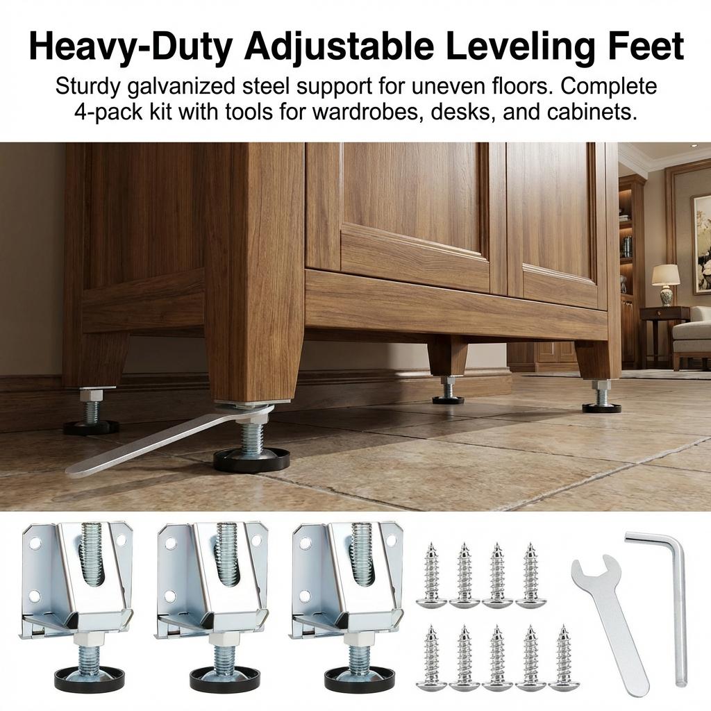 Adjustable Furniture Feet Leveling Pads for Cabinets Desks with Anti Slip Base
