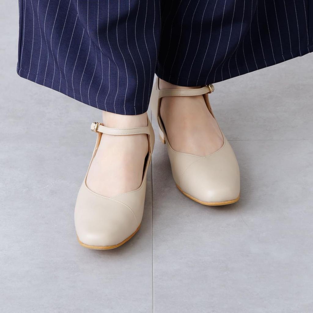 Genuine Leather Comfortable Walk Series Comfygel Support Insole Bolognese Construction HIMIKO Himiko Heel Strap Pumps 605006 Light Beige 265 3.5cm