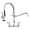 Commercial Faucet with Pre-Rinse Sprayer, 21" Height, 8" Center, 12" Swing Spout, Wall Mount Kitchen Sink Faucet, Brass Constructed Device with Pull