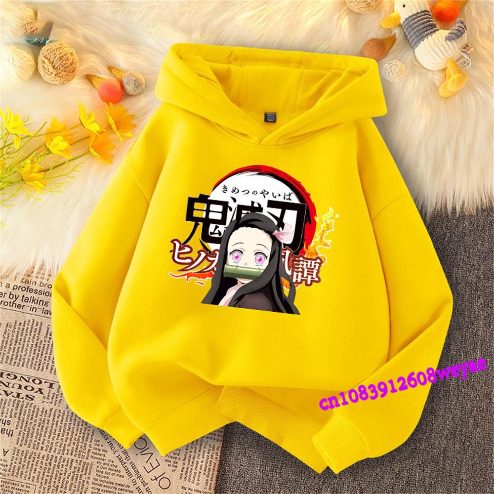 Demon Slayer Frühling und Herbst Kinder Jungen und Mädchen mit Kapuzenpullover Pullover Top Cartoon Druck Kinder Sportbekleidung Mantel