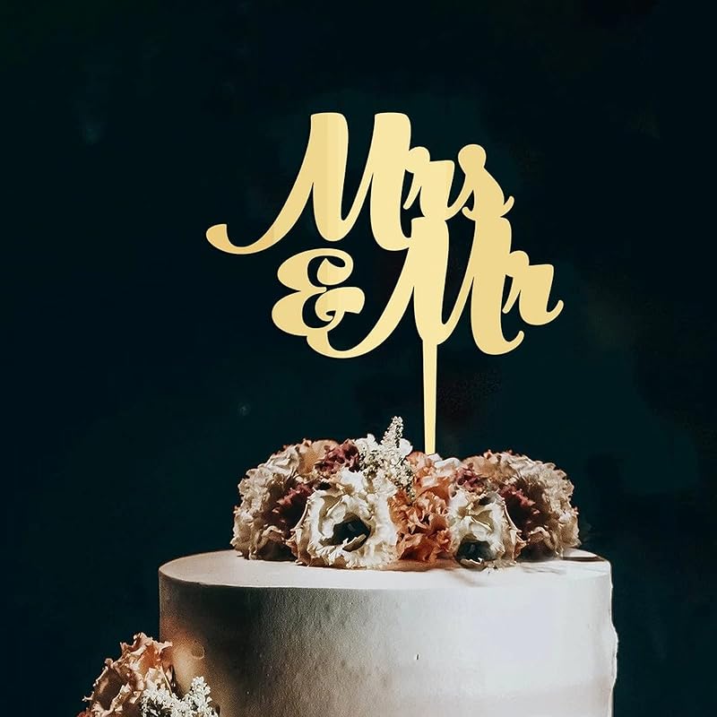 Mrs & Mr Birthday Cake Topper Monogram Acrylic Cupcake Topper Picks Wedding Birthday Cake Bunting Decor Personalized Mirror Gold Cake Accessories for