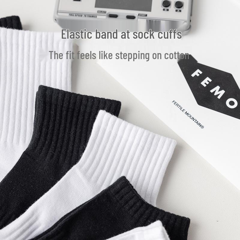Zhuji Four-Season Mid-Calf Socks: Men's Pure Cotton Sports & Women's White Running Styles