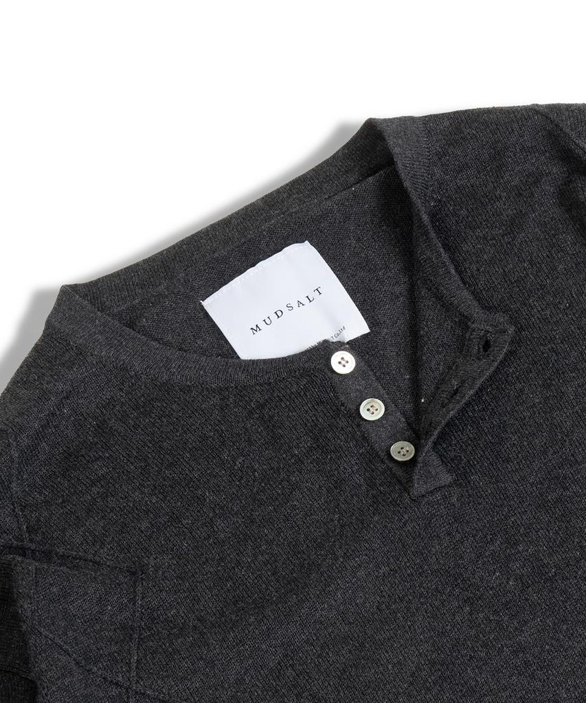 MUDSALT Cable Henley Neck Knit Charcoal