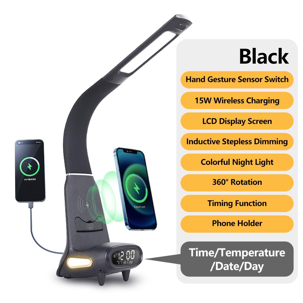 NEWSTYLE 15W Wireless Fast Charging Eye-Care Reading Desk Lamp with Inductive Dimming 5-Colour Temperature Timer LED Table Light