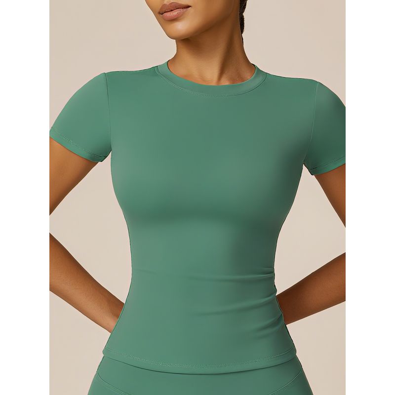 Supeitao Slim fit Short sleeve Yoga Clothes Top Sports T-shirt Tight Small round Neck Workout Clothes Outdoor Running Women Summer