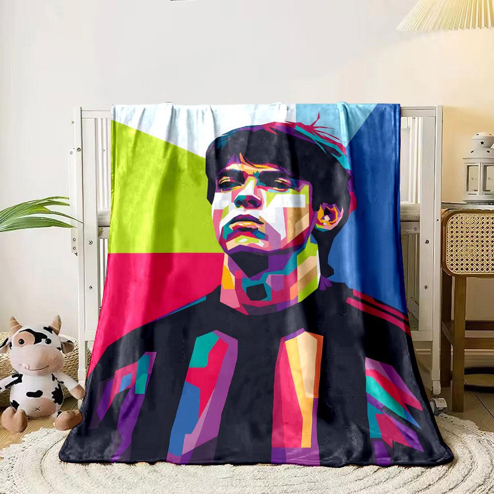 Geometric colorful shapes form a stylized portrait on a vibrant background. for all seasons blanket lunch break throw gift 80cm x 120cm