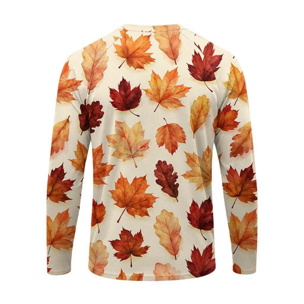 T-shirt da uomo a maniche lunghe con stampa di foglie d'acero, top casual leggero girocollo per autunno e inverno
