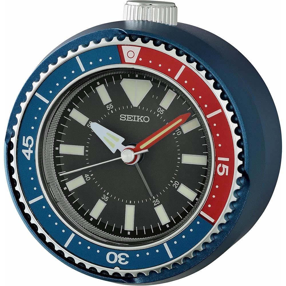 Seiko Mai Modern Silent Alarm Clock for the Bedroom, 4-inch, Metallic Blue/Red