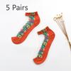 5 Pairs of Ladies Autumn Thin Floral Embroidered Glass Silk Clear Cotton Bottom Crystal Ice Stockings