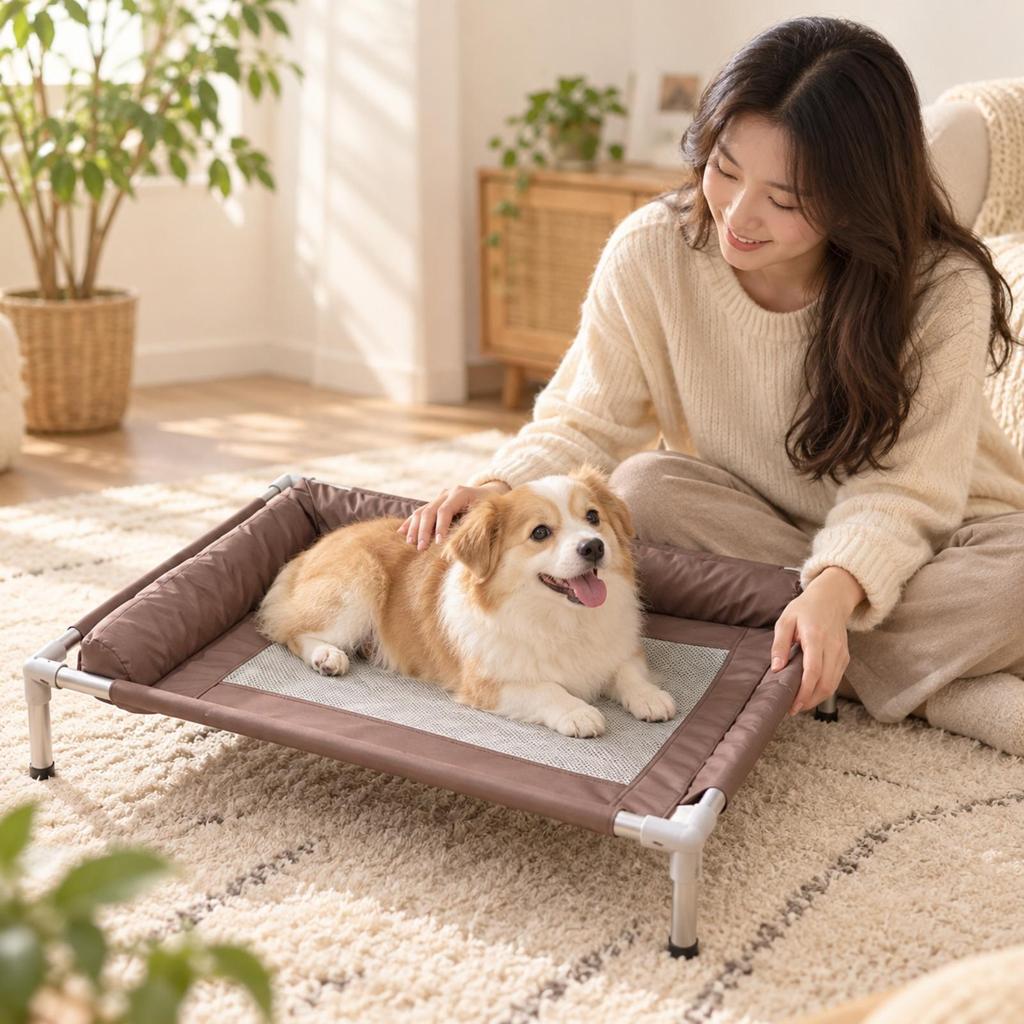 Elevated Pet Bed with Mesh Breathable Raised Frame Removable Cover ScratchResistant Dog