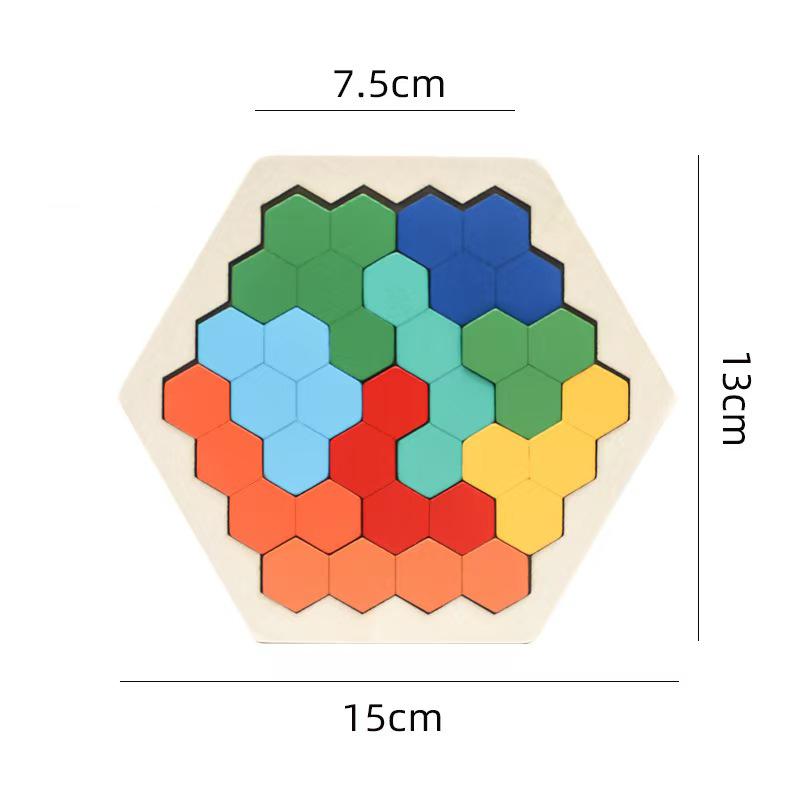 

Honeycomb Hexagon Tangram Wooden Geometric Puzzles Challenge Brain Teaser IQ Logic Training Kids Montessori Edcuational Toys