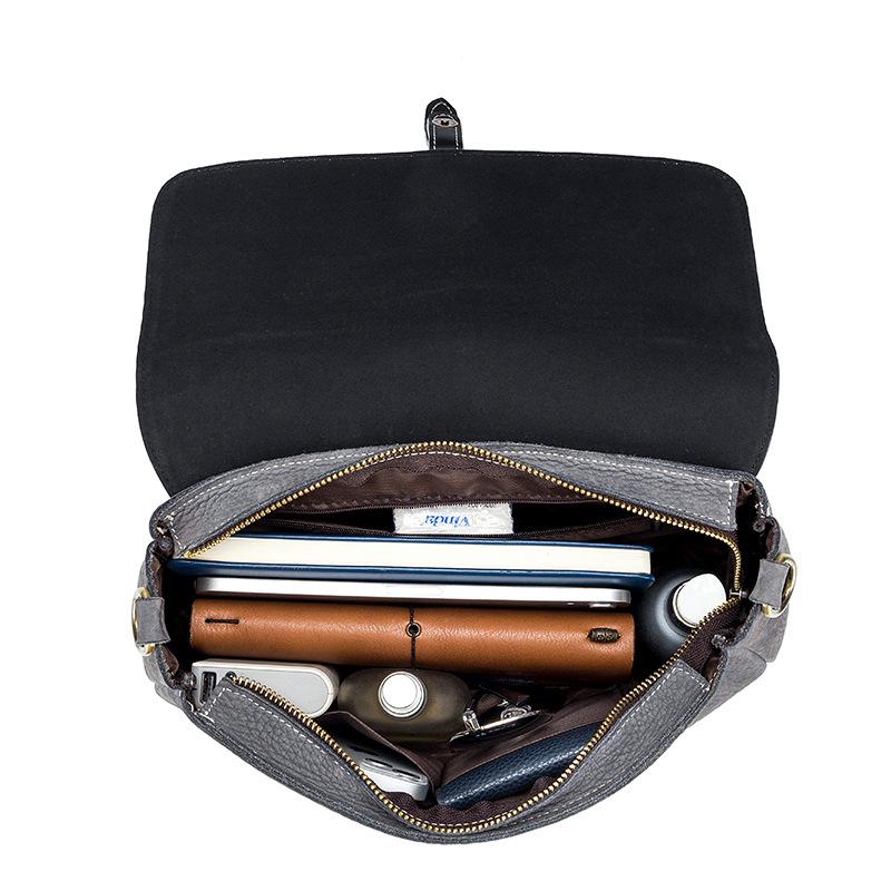 Men's Casual Single-shoulder Bag, Horizontal Contrasting Color Genuine Leather Men's Crossbody Bag