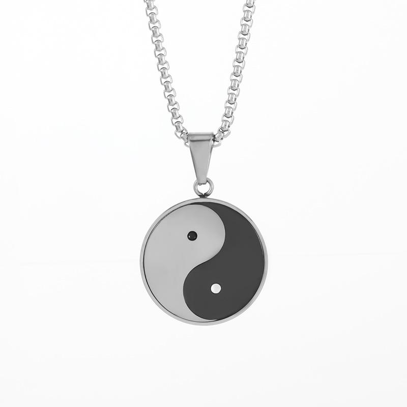 Chinese Style Tai Chi Yin Yang Mens Pendant Necklace Made of Stainless Steel for Casual Wear