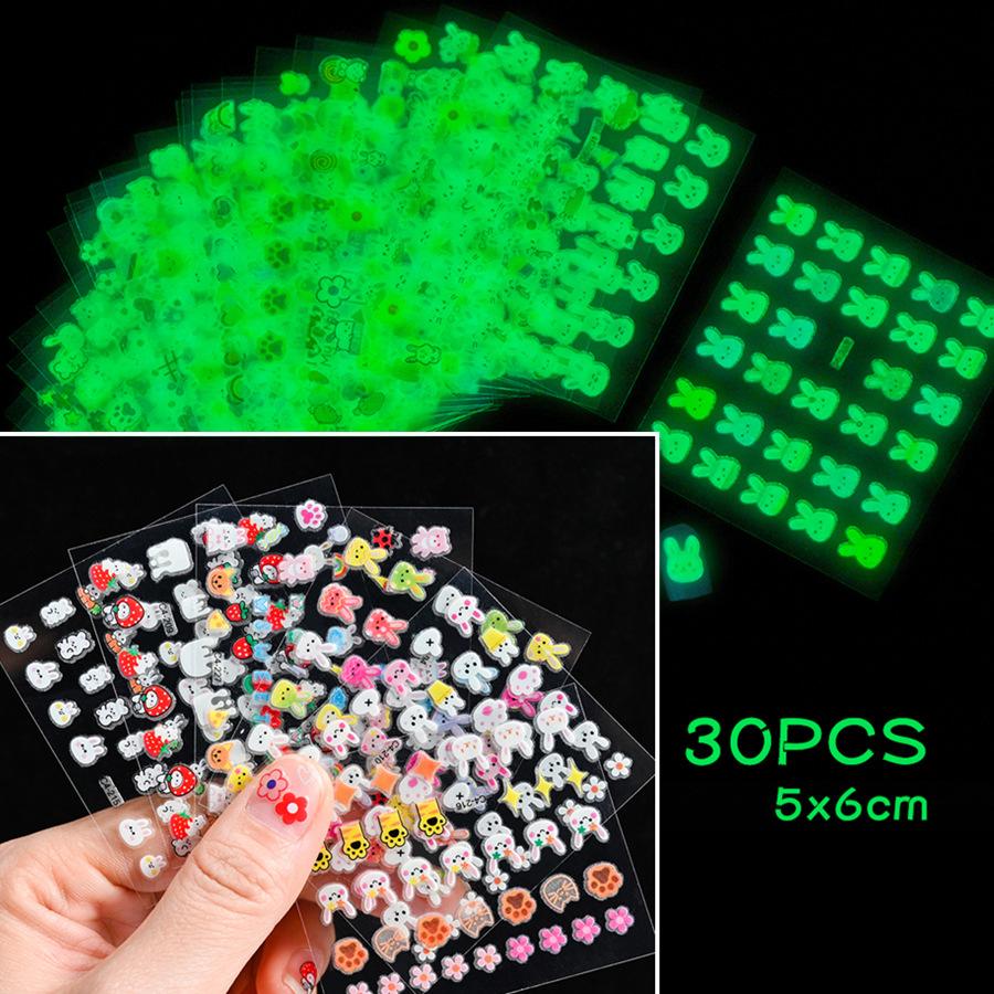 Cartoon Luminous Nail Art Sticker 3D Adhesive Self-Adhesive Cute Luminous Rabbit Children Reward Small Pattern Nail Sticker