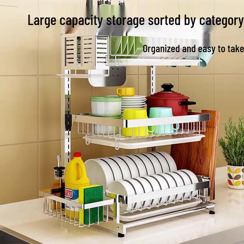 3-Tier Carbon Steel No-Punch Countertop Dish Rack