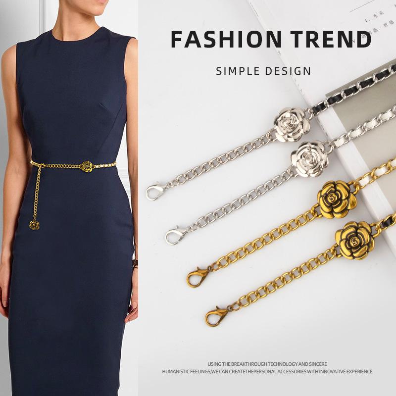 New Product Xiaoxiang Style Metal Waist Chain Women's Elegant High-end Versatile Dress Accessories Rose Body Chain Women
