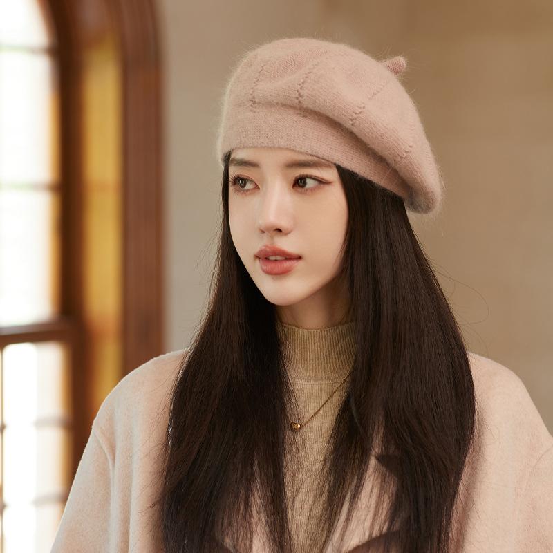 Hats for Women In Autumn and Winter Rabbit Beret Solid Color Versatile Knitted Wool Hats In Winter Warm Painter Hats and Bud Hats Trendy