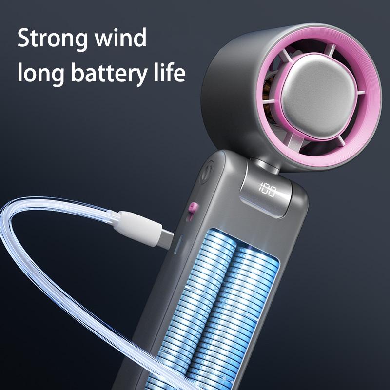 Portable Handheld Fan, USB Rechargeable Digital Display Fan, Foldable Desktop Fan, Cooling & Ice Compress Hanging Neck Fan with Lanyard