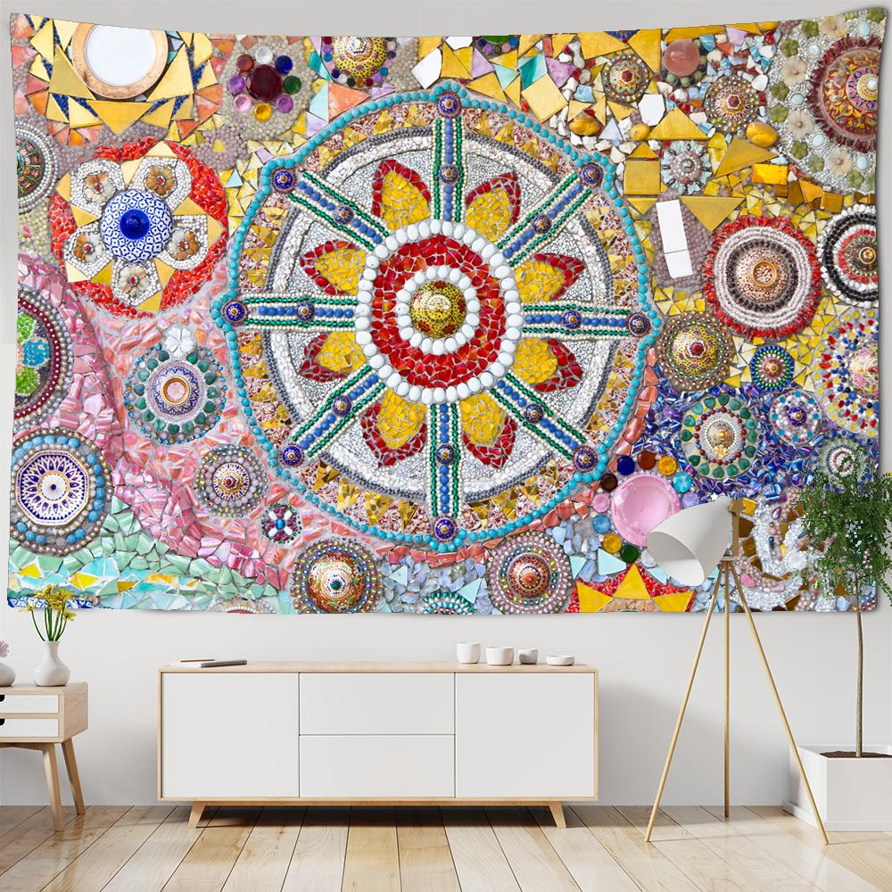 Tapiserie indiană boemă, agățată pe perete, tapiserie din țesătură cu mandala, jad 3D, boho, decor acasă, fundal pentru cameră de zi, pătură de pânză de perete