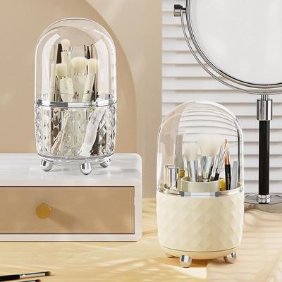 Elegante porta pennelli da trucco girevole con coperchio: organizer per cosmetici antipolvere per il mobiletto del bagno