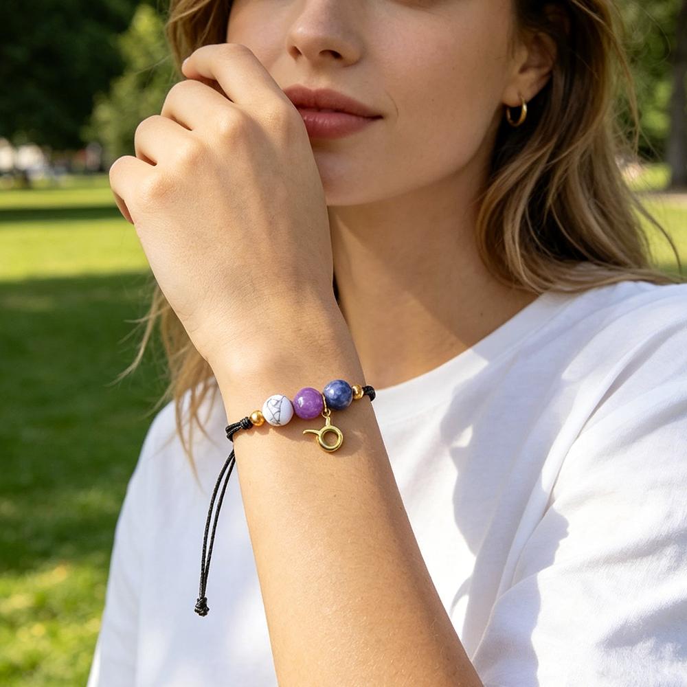 12 Zodiac Signs Woven Paper Card Bracelet for Women Men, Minimalist Natural Stone Handmade Braided Bracelet Jewelry