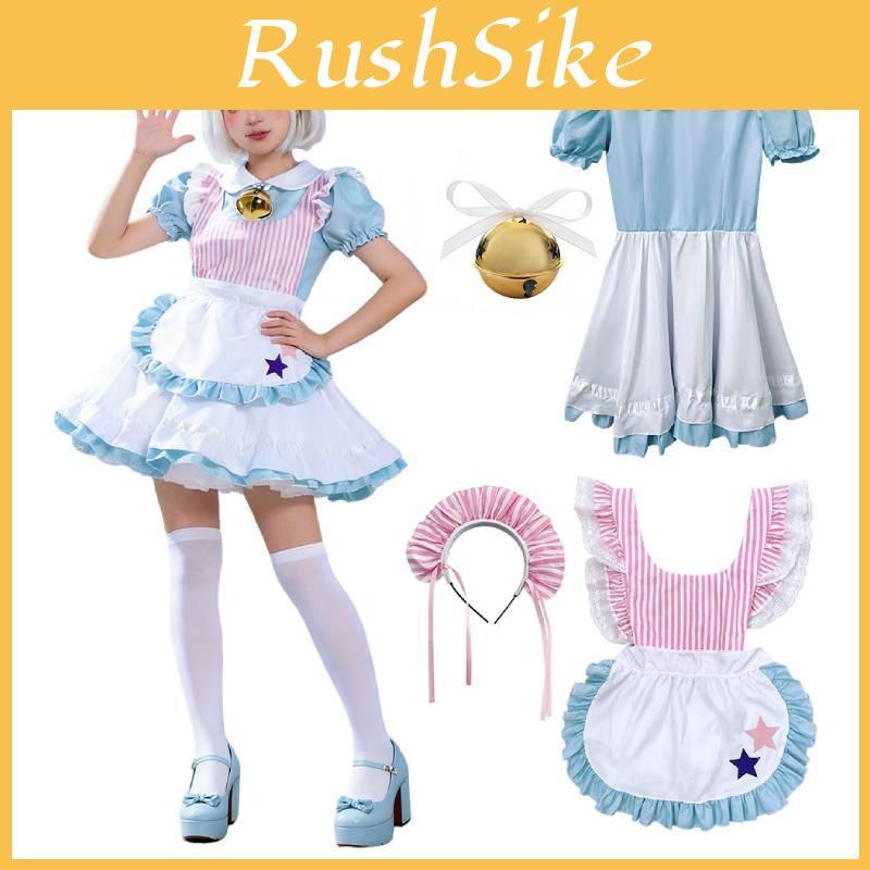 Maid Outfit Cosplay Polyester Fabric With Cute Apron And Bell For Halloween Cosplay Enthusiasts