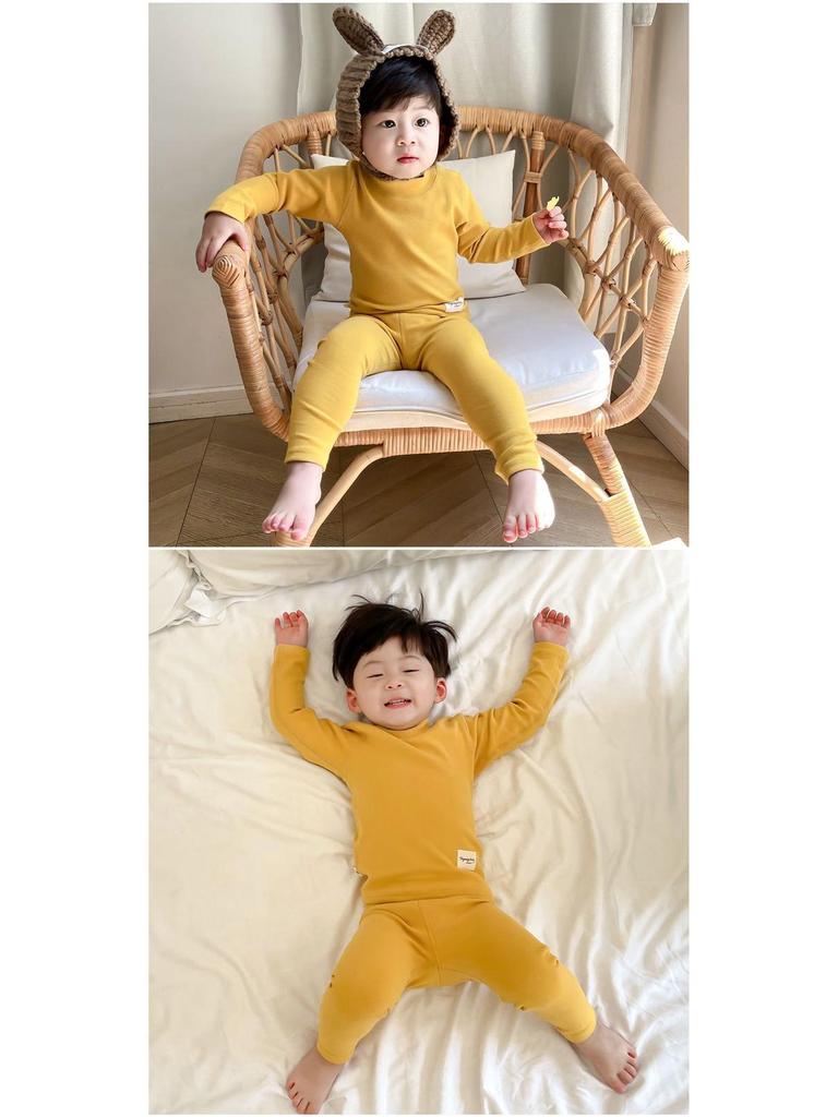 Unisex Baby Cotton Thermal Set: Cozy Brushed High-Neck Top & Trousers for Autumn/Winter