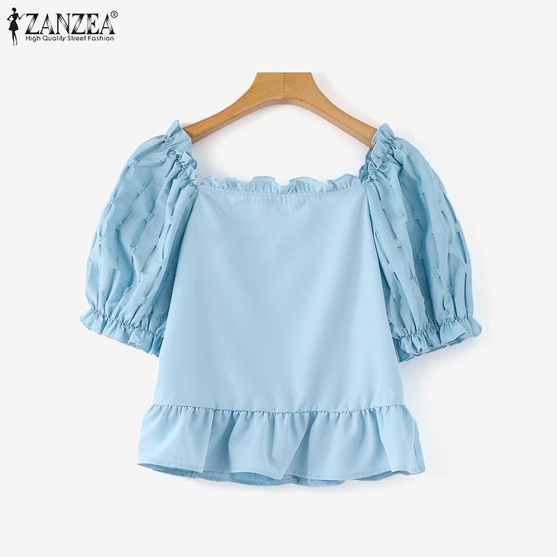 Buy ZANZEA Women Puff Short Sleeve Blouse Square Collar